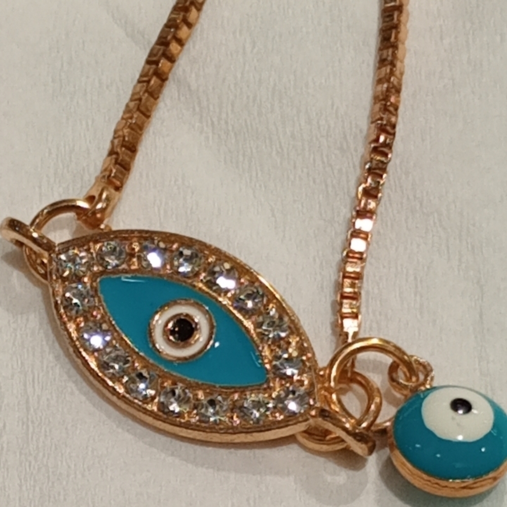 Twin Evil Eye Enamel Adjustable Bracelet - Picture 4 of 12
